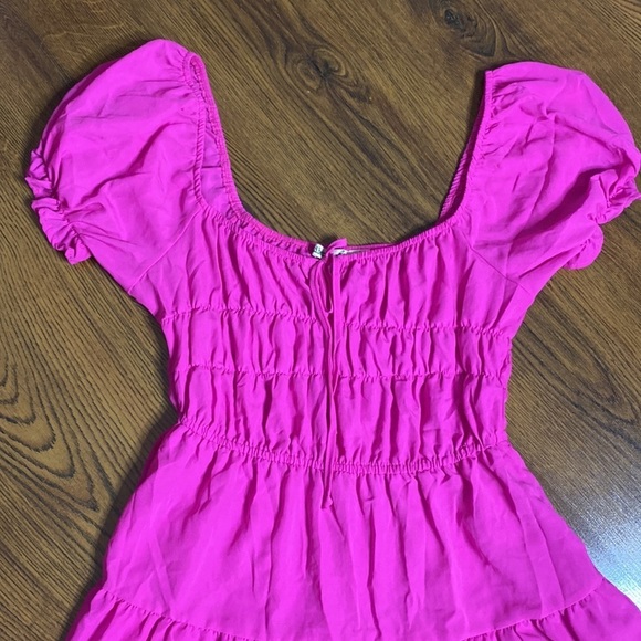🌷 Liberty Love 🌷 Vibrant Pink Romantic Puff Sleeve A Line Dress NWOT - Picture 5 of 10